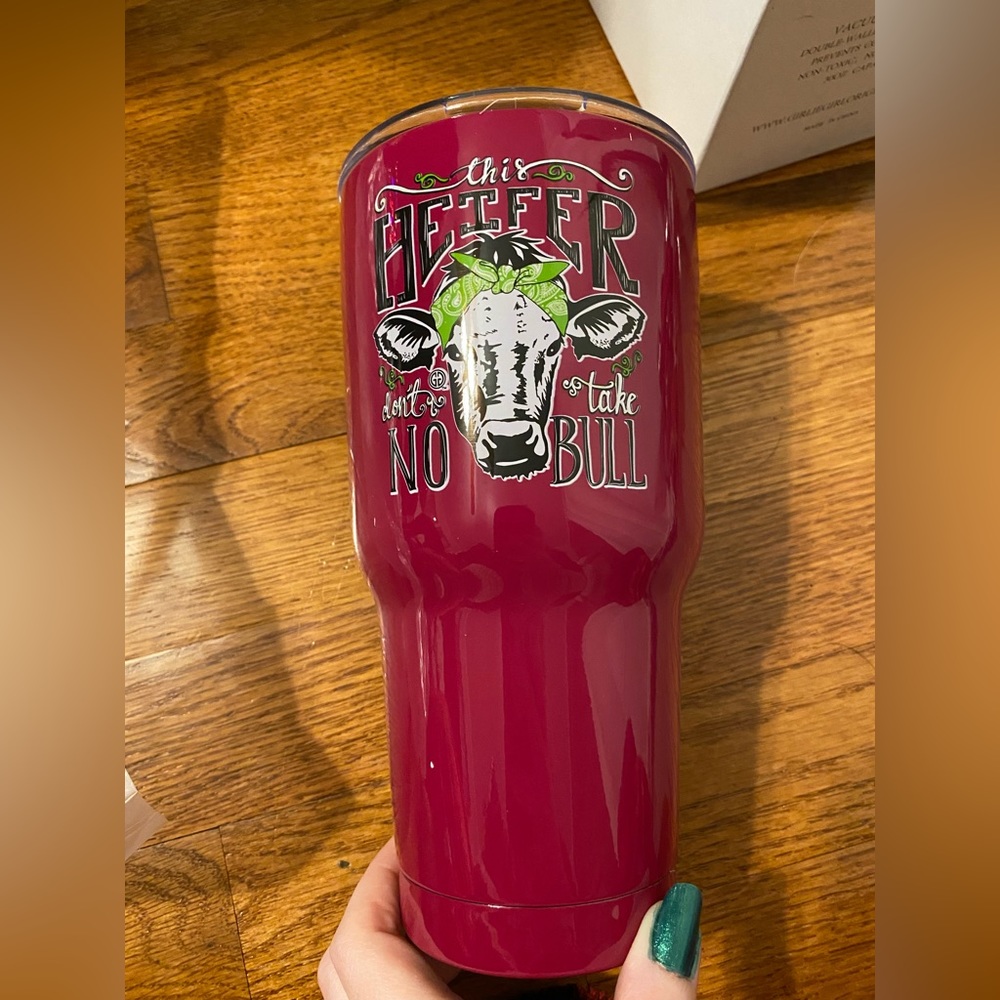 Pink cup with a cow. This heifer don’t take no Bull. NWT.